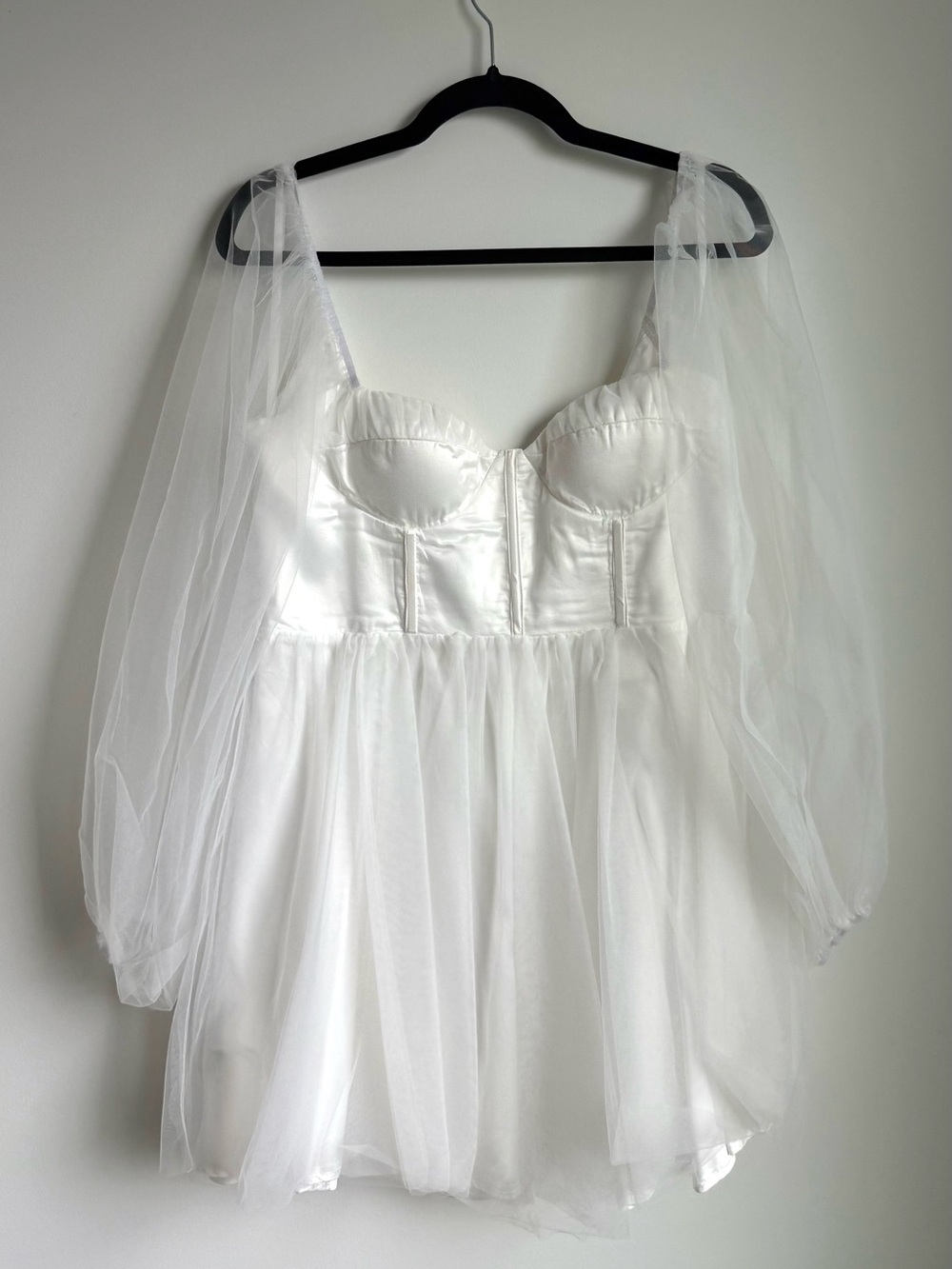 Selfie Leslie Fairytale Dream Sheer Sleeve Mini Dress White Size XL